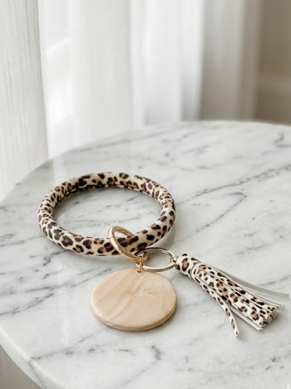 Tiger Pu Leather Tassel Unisex Bangle Wrist Key Ring Keychain Ring